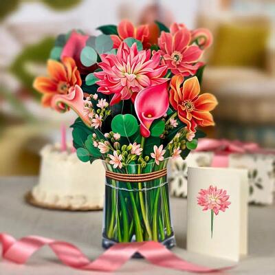 1pc Paper Pop Up Flower Bouquet 3D Greeting Cards ,Mother's