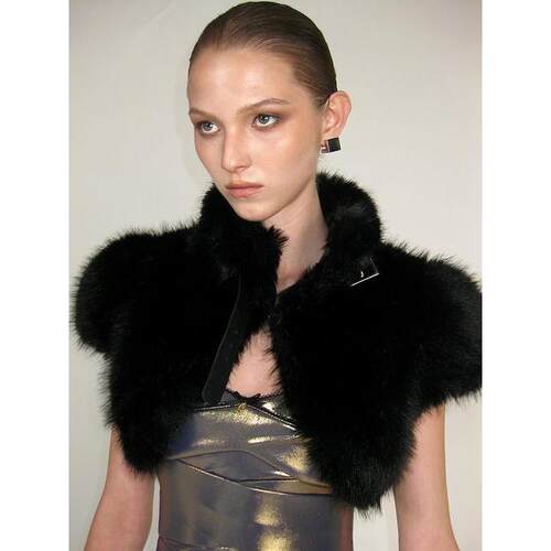 欧美时尚毛毛彷皮草马甲披肩短上衣女 Fur Crop Shawl Top Vest