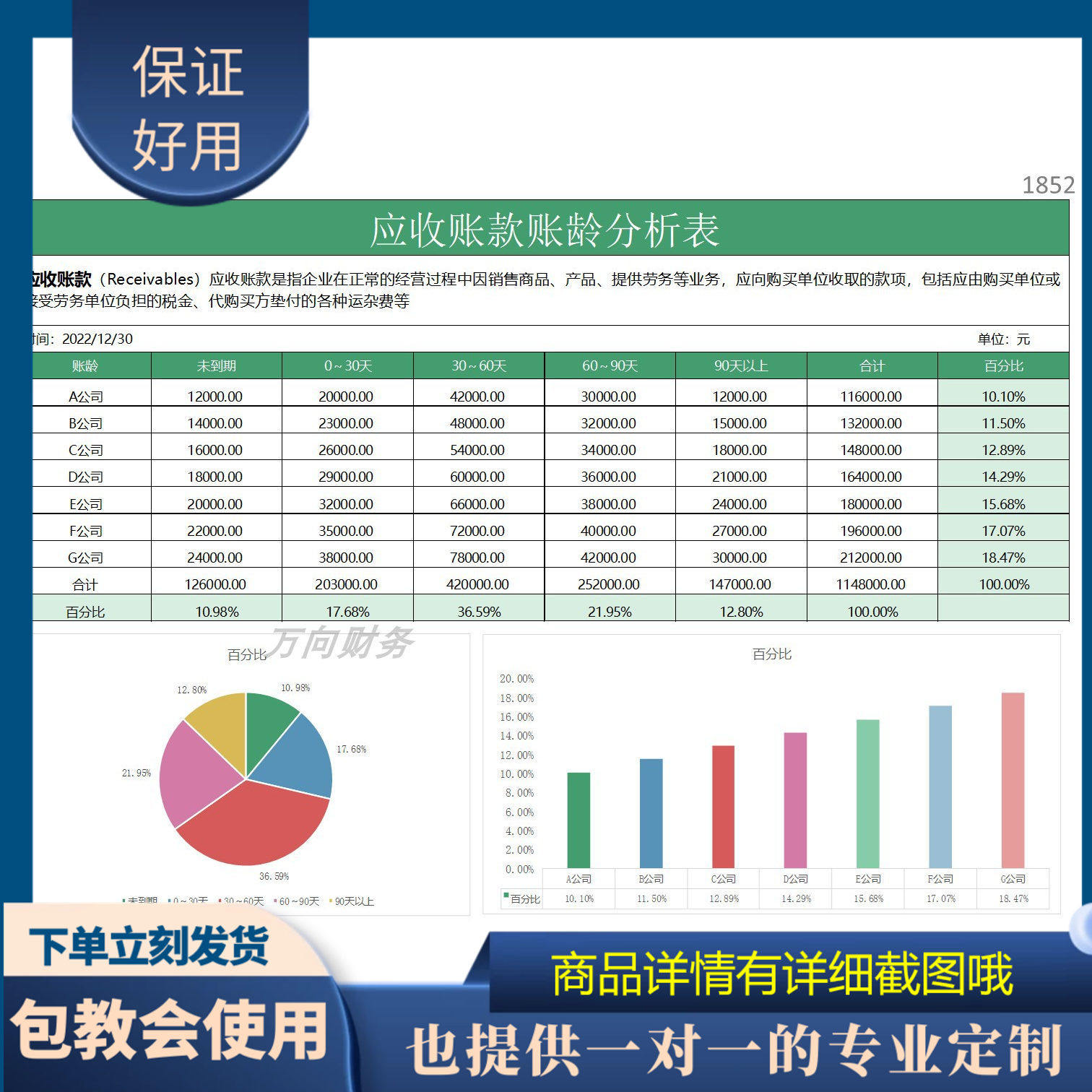 原创设计应收账款账龄分析表EXCEL表格WPS系统定制