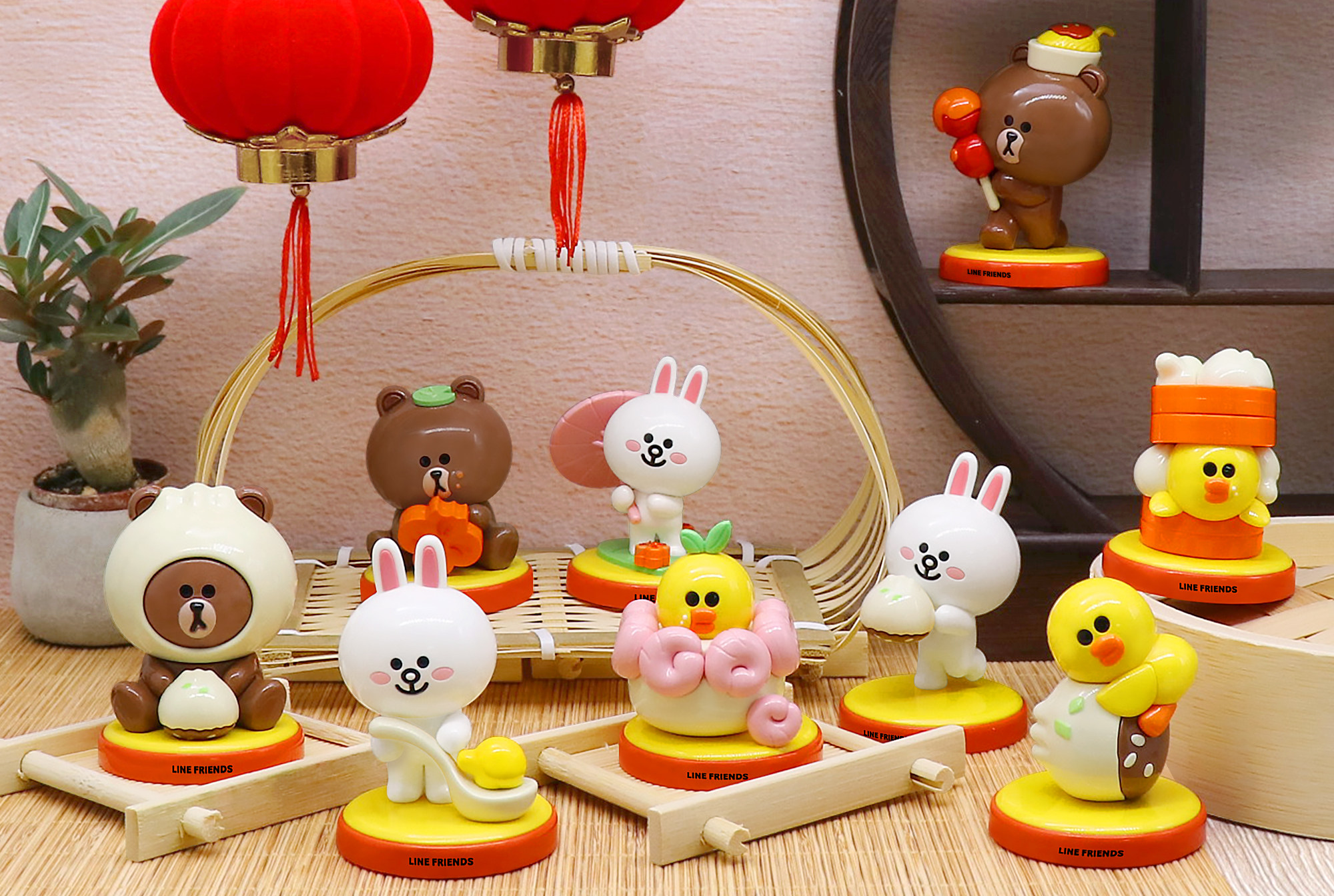 LINE 中式餐点小笼包布朗熊盲盒公仔摆件玩偶随机抽手办隐藏限量