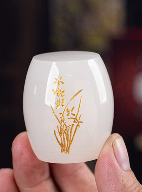 石诚记天然玉石描金盖置中式茶道配件家用盖碗茶壶盖托茶杯杯垫