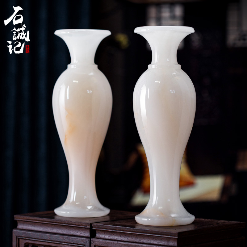 天然原石装饰玉石花瓶高档摆件