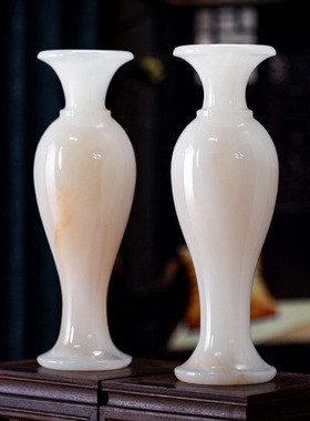 石诚记高档玉石百合花瓶摆件客厅装饰创意大号中式家用白色插花樽