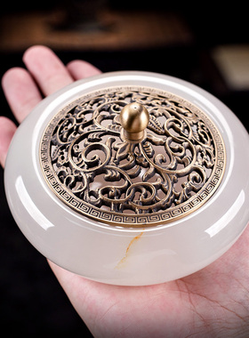 石诚记供佛香薰炉天然玉石檀香炉摆件插香沉香室内家用小号盘香碗