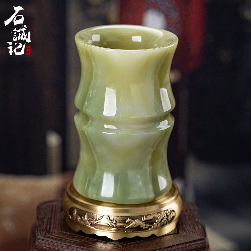 天然玉石创意大号复古风个性笔筒