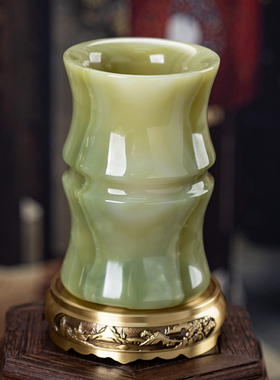 石诚记天然玉石大号毛笔笔筒摆件复古装饰礼品中国风创意个性定制