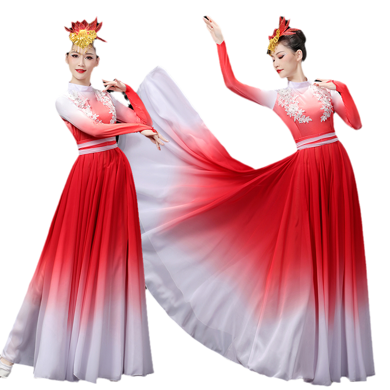盛開(kāi)現(xiàn)代舞演出服裝修身舞蹈裙燈火里的中國(guó)歌伴舞大擺裙開(kāi)場(chǎng)舞蹈