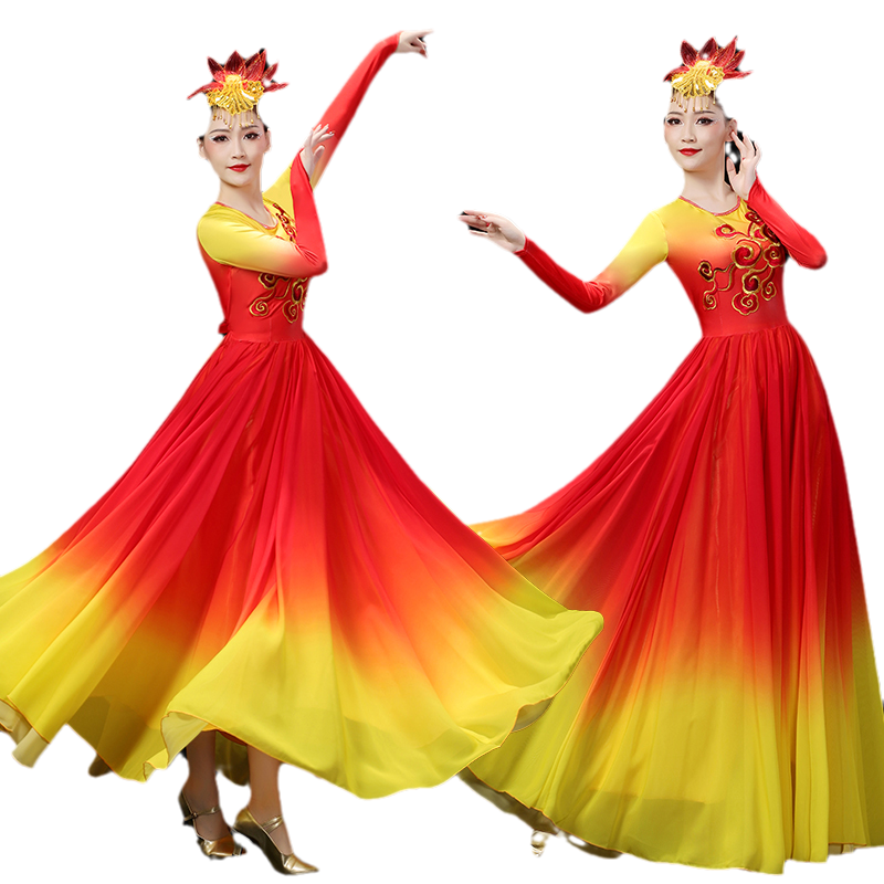 灯火里的中国舞蹈服服装万疆舞蹈服饰连衣裙女开场舞大摆裙演出服