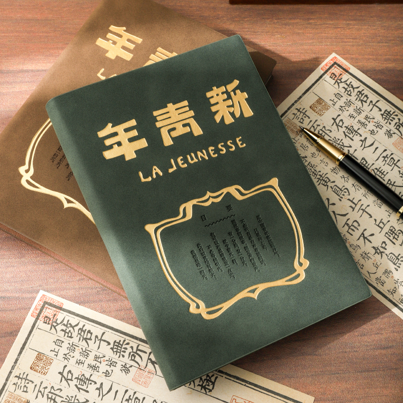 a5笔记本本子商务办公会议记事本高颜值创意新青年复古软皮加厚文艺日记本子考研学习摘抄手账本定制可印logo