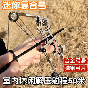 射箭小型迷你弓室内休闲解压滑轮弓不锈钢小型弓 大威力复合弓套装