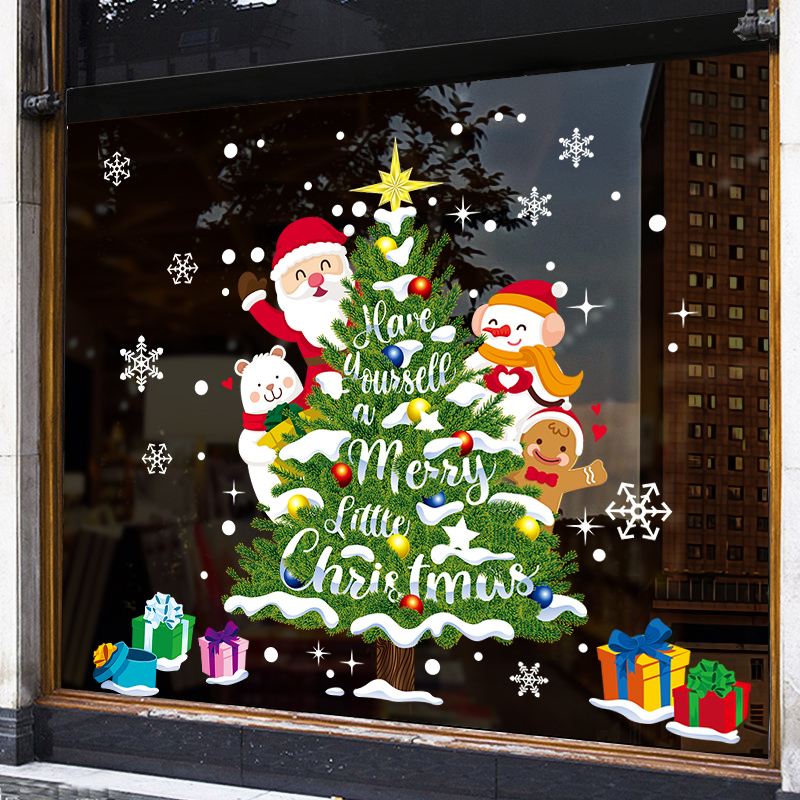 圣诞节玻璃橱窗门贴纸静电贴