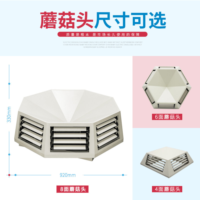 龙鹏蘑菇头八面出风风口通风管道塑钢电动风口冷风机环保空调配u.
