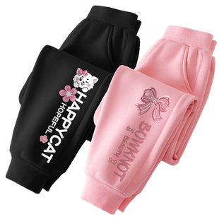 真维斯童装女童加绒裤子秋季儿童2026新款冬季卫裤女孩蝴蝶结长裤