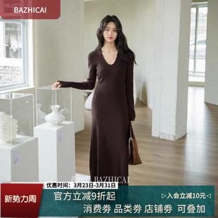 休闲气质修身 厚连衣裙2025新款 复古长裙针织裙子5125 圆领长袖 秋季