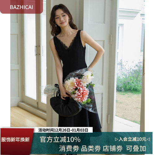 黑色赫本风V领连衣裙小黑裙