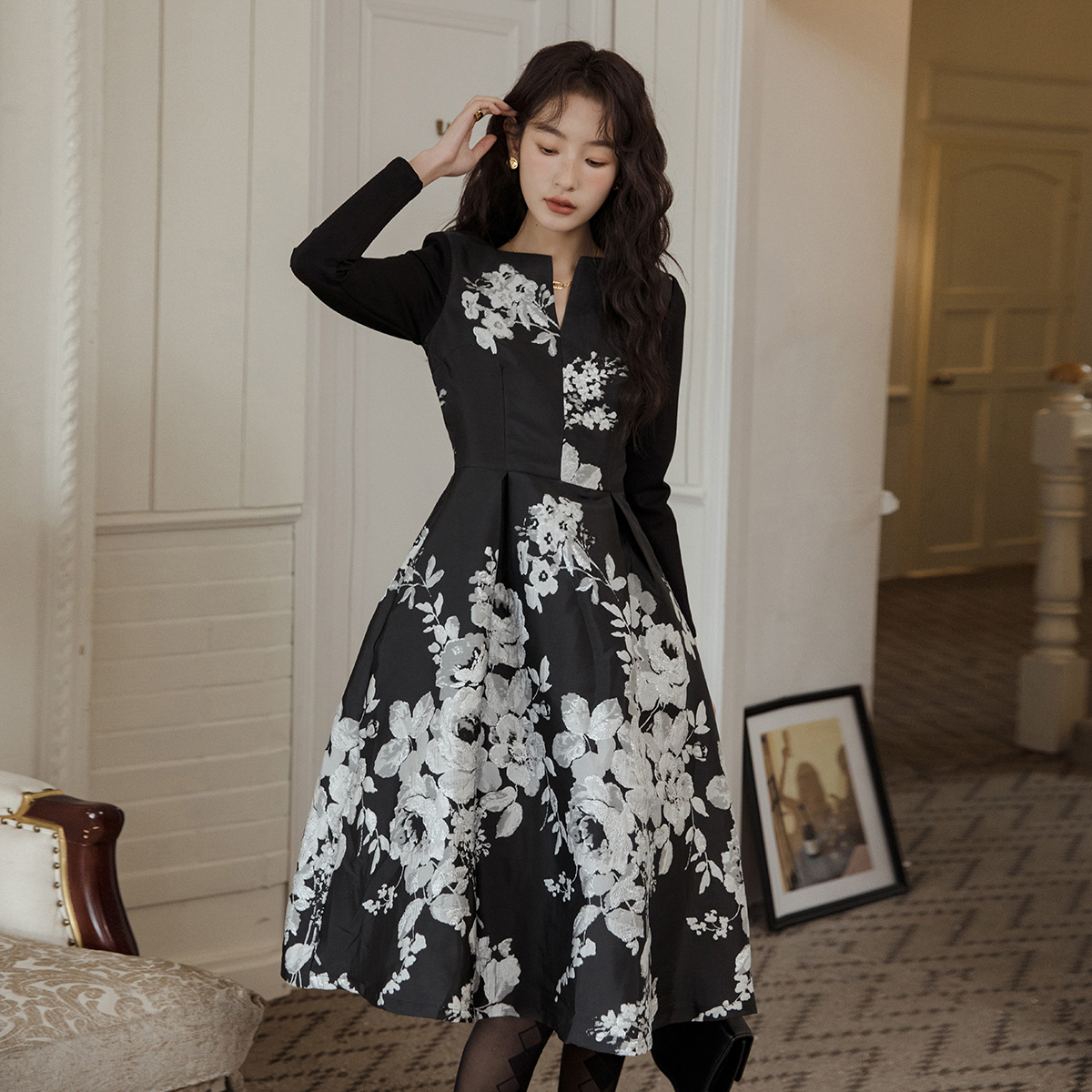 收腰显瘦典雅名媛赫本复古小黑裙