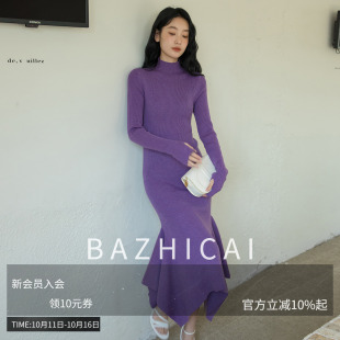 复古显瘦设计感小众针织裙小香风名媛气质毛衣连衣裙鱼尾裙子2169