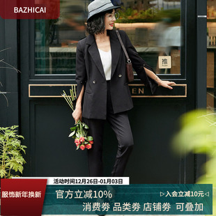 小个子外套 通勤时尚 英伦气质黑色显瘦总裁范霸气名媛西装 职业套装