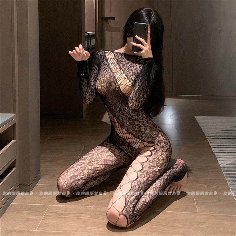 喵小野豹*性感连身渔网袜女豹纹镂空连体网衣全身包裹情调制服