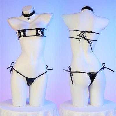 忠诚正义风纪 二次元印字皮革方块比基尼 绑带私房内衣睡衣家居服