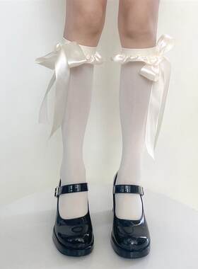 大码胖mm洛丽塔袜子蝴蝶结绑带日系甜美少女纯欲天鹅绒JK小腿袜