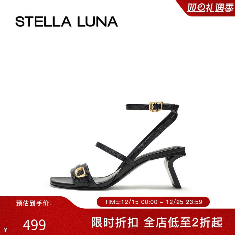 STELLA LUNA女鞋24SS新品 BRASS TACKS 金属扣饰交叉条带高跟凉鞋