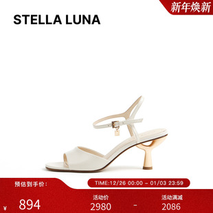 金属logo吊饰简约百搭羊皮高跟凉鞋 25SS春夏新款 LUNA女鞋 STELLA