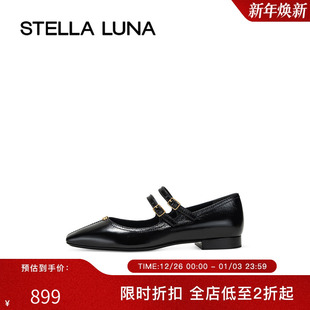 春季 新款 单鞋 黑色双条细带玛丽珍法式 STELLA 平底鞋 LUNA女鞋