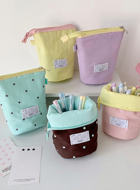 Hisocute开学季纯色简约布艺笔袋学生创意立式桌面笔筒文具收纳袋