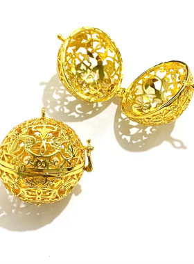 铜质唐葡萄花鸟纹银香囊球大号镂空可打开吊坠随身香囊球挂件挂饰