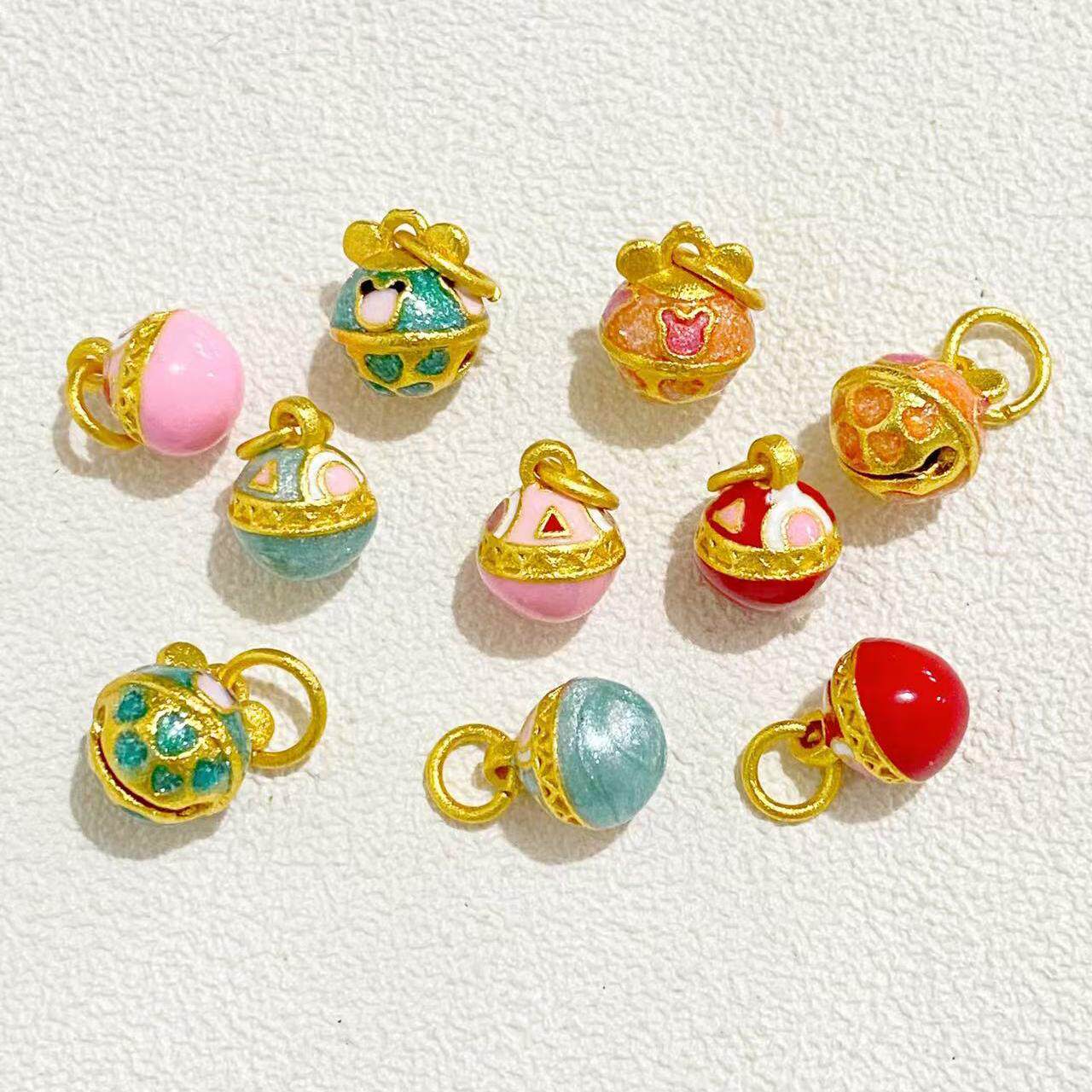 高保色沙金DIY配件珐琅彩小圆球小提溜米奇铃铛吊坠项链手链配饰