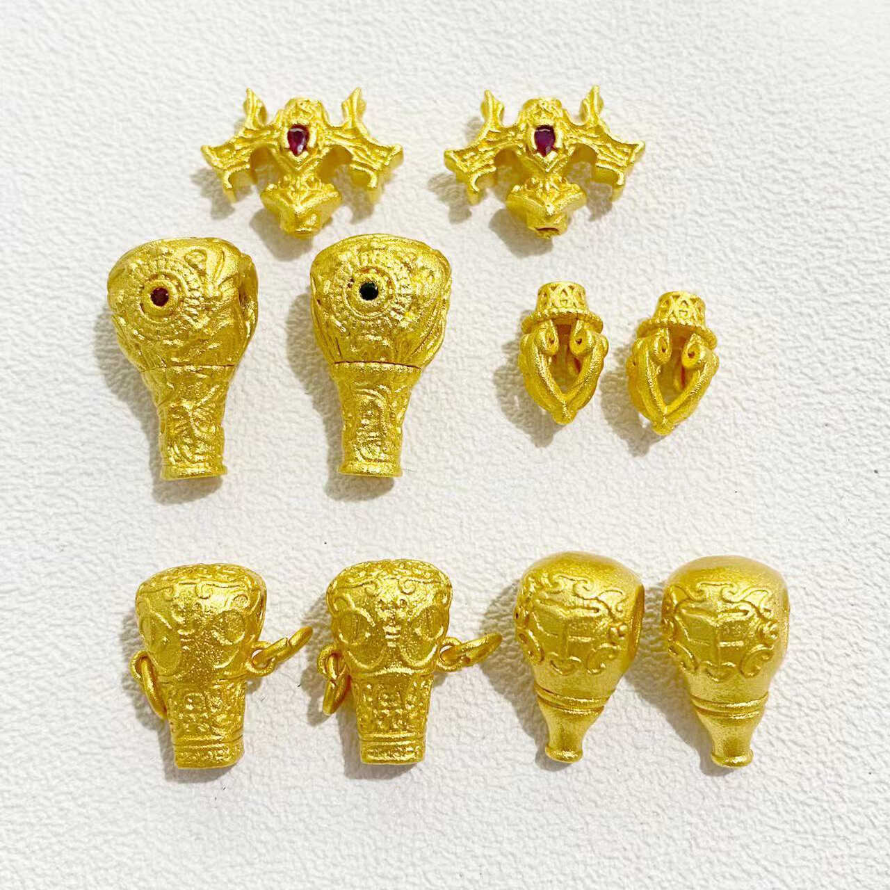 沙金一体三通佛头文玩手串菩提佛珠diy金配饰金刚杵皇冠背云绳束