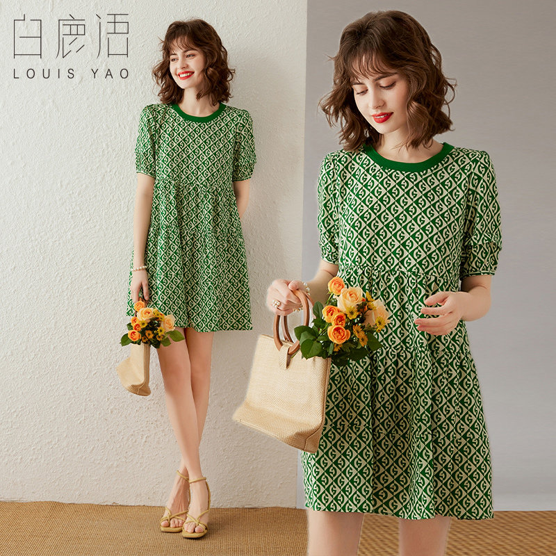 白鹿语设计感清新宽松印花裙夏款休闲时尚压褶拼接泡泡袖连衣裙,女装/女士精品,连衣裙,淘宝优惠券,粉丝福利购,淘宝优惠卷