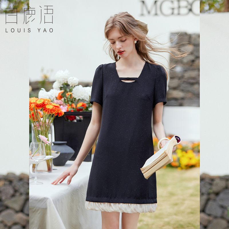 白鹿语设计感气质蝴蝶结小黑裙