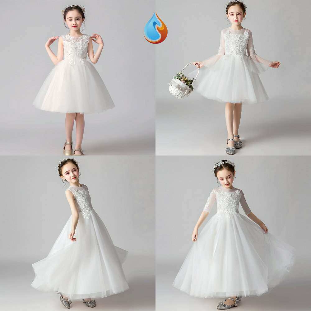 儿童洋气白色婚纱公主裙花童蓬蓬纱女童主持人礼服生夏演出服厸.