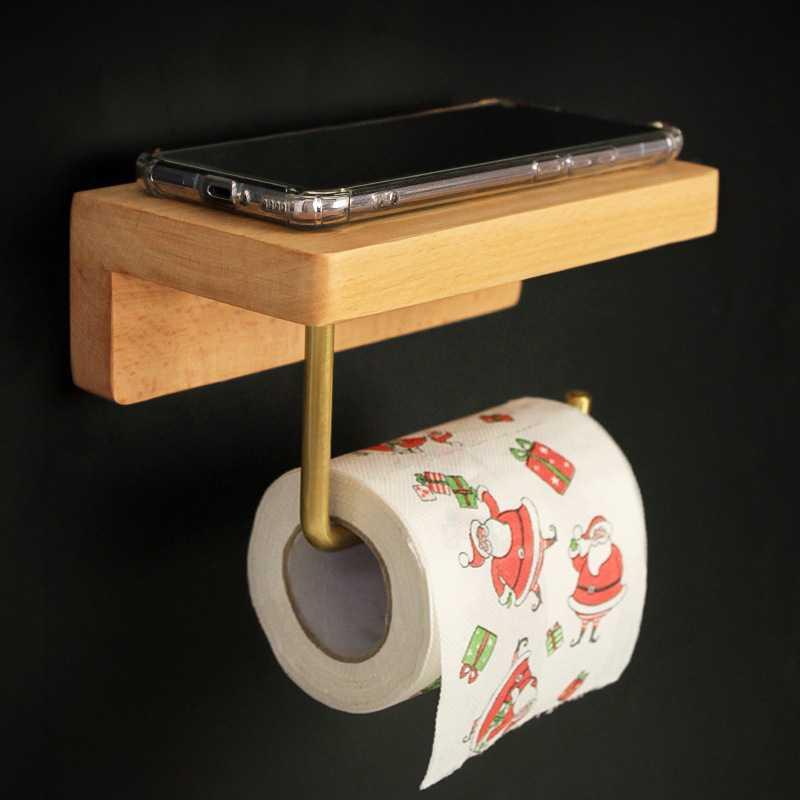 北欧榉木纸巾架黄铜手机