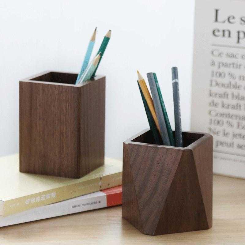 黑胡桃实木方形笔筒文具收纳盒