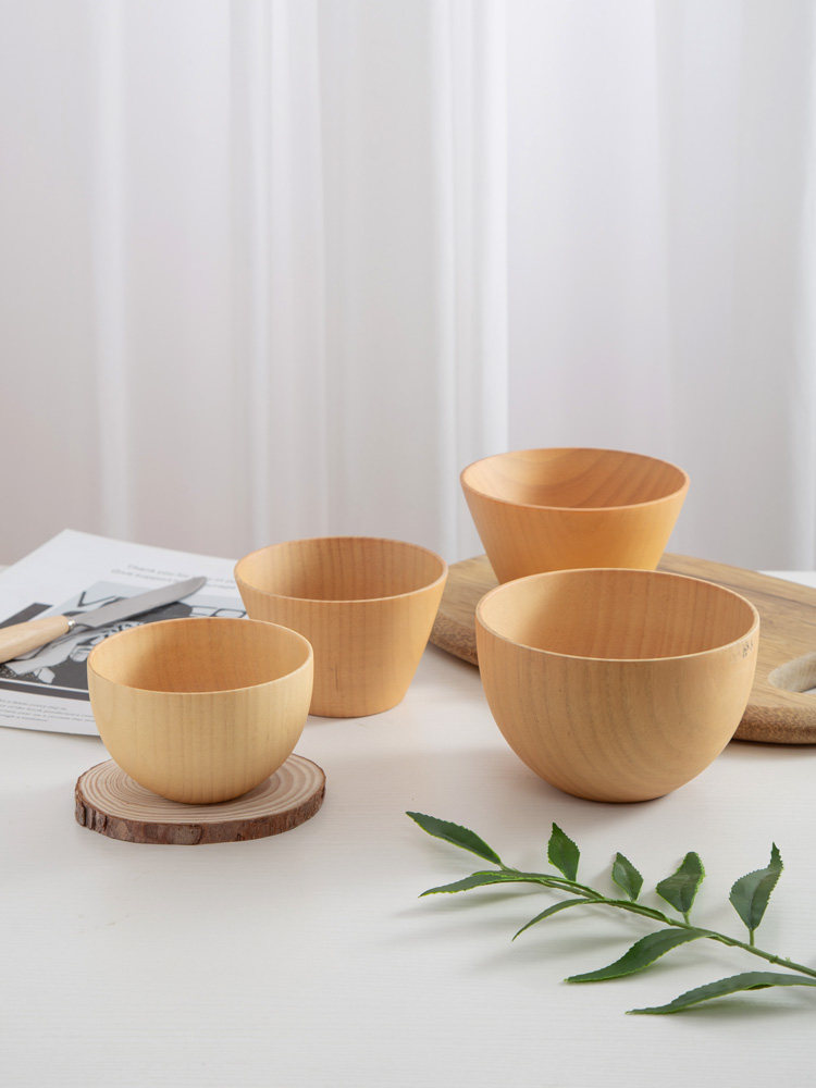 中式木质实木圆形饭碗无漆中号纯色酸枣田园风孤边碗直边碗大小号