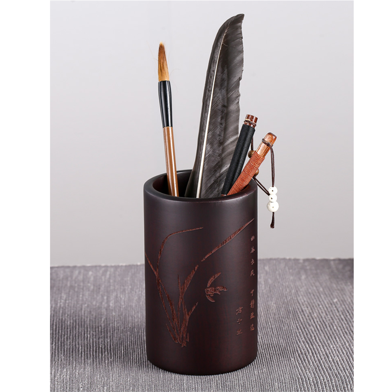 榉木相思木复古圆形笔筒