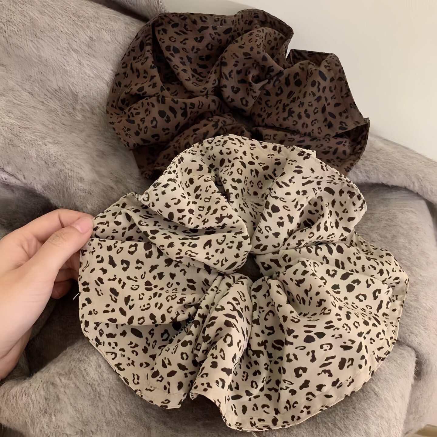 夏季复古豹纹大肠发圈女韩版时髦蝴蝶结高弹力百搭低马尾发饰百搭