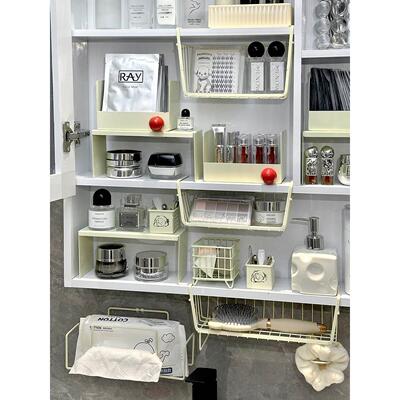 奶油风镜柜收纳盒浴室化妆品收纳置物架护肤品面膜粉扑分层收纳架