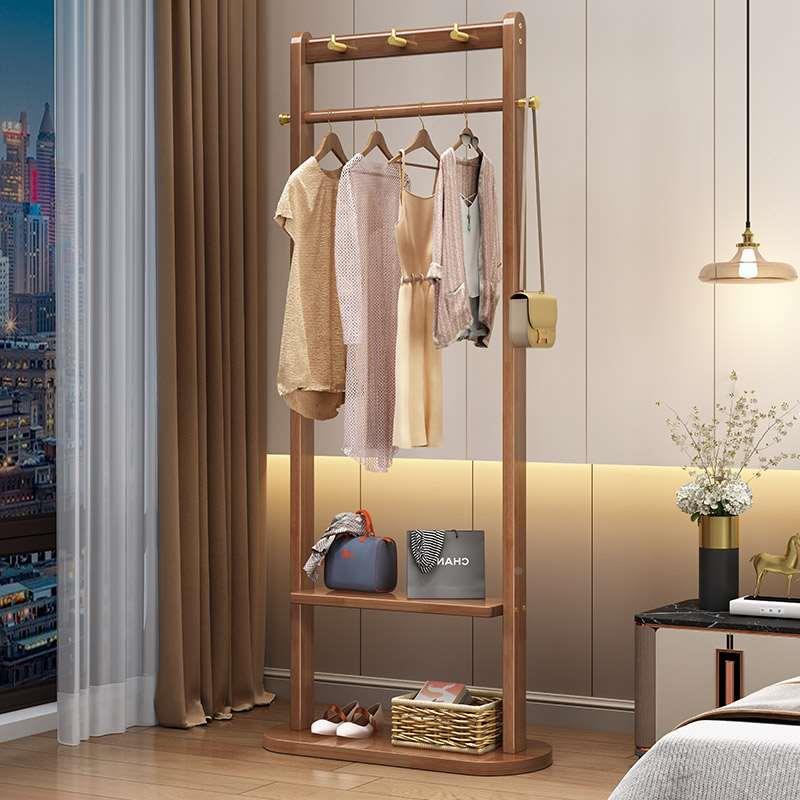 全实木衣帽架落地卧室挂衣架家用简易收纳架置物架客厅挂衣服架子