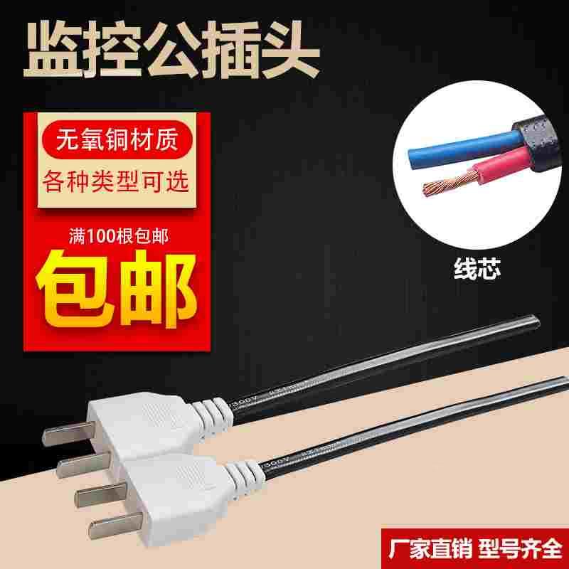 监控220v公插头二脚带线2孔公母插头220V电源线二孔公头母头加粗