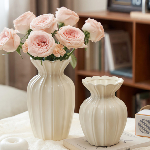 加厚大口陶瓷花瓶法式奶油风水养鲜花玫瑰客厅网红装饰摆件高级感