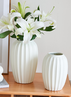 陶瓷花瓶摆件客厅插鲜花高级感网红复古美式白色干花陶罐玫瑰餐桌