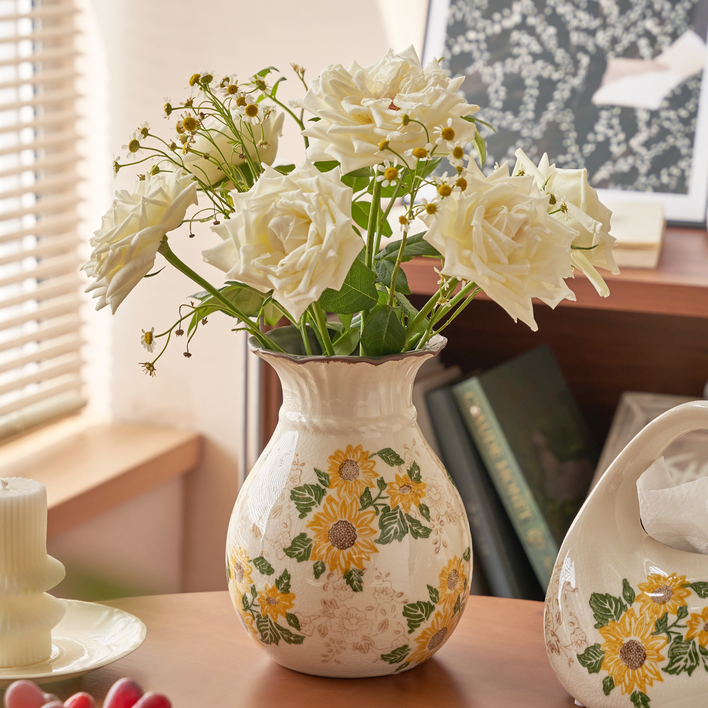 美式复古陶瓷花瓶水养插花器大肚