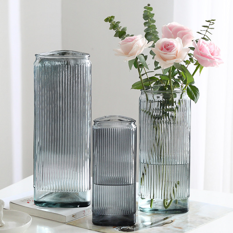 北欧轻奢三角型玻璃花瓶透明大创意简约客厅干花鲜花水养插花摆件