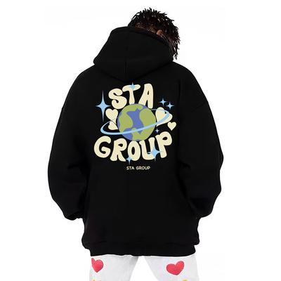 STA旗舰店美式涂鸦连帽卫衣男女秋冬季加绒潮牌重磅纯棉情侣外套