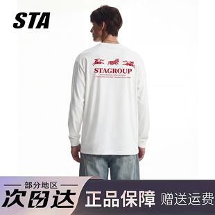 STA旗舰店马年印花限定重磅纯棉长袖t恤男女美式潮牌复古高街卫衣