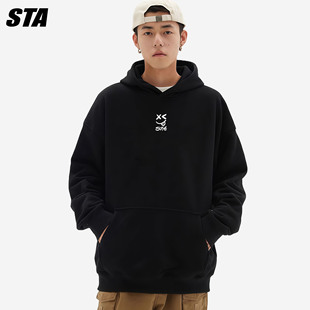 STA旗舰店潮牌卡通笑脸连帽卫衣男女美式 重磅纯棉宽松情侣外套
